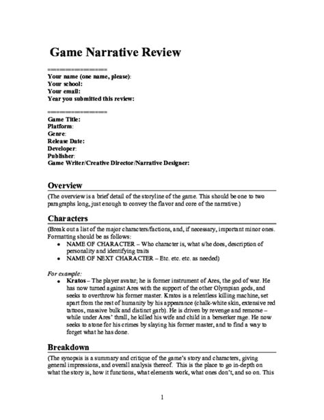 (PDF) Game Narrative Review Template