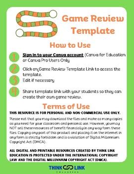 Game Review Template by Think Link Education | TPT