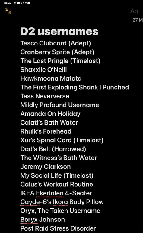 my collection of usernames I’ve thought of and gathered, feel free to ...