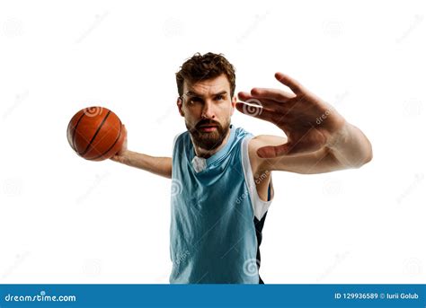 Aiming Basketball Player on White Stock Image - Image of looking, male ...