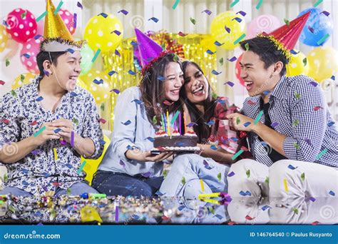 Cheerful Young People Celebrate a Birthday Party Stock Photo - Image of ...