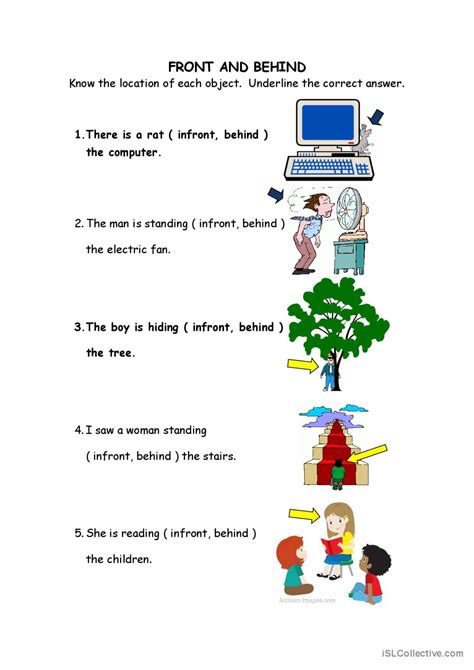In Front And Behind Worksheets