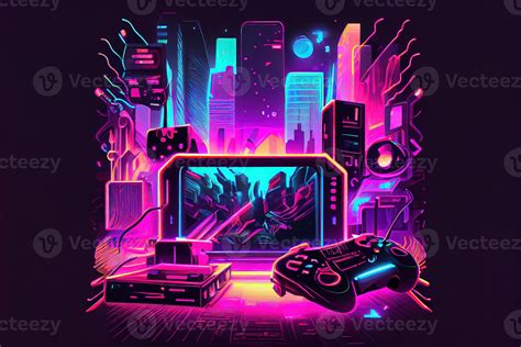 illustration of gaming background, abstract cyberpunk style of gamer ...