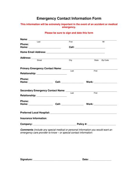 Contact Information Form Template