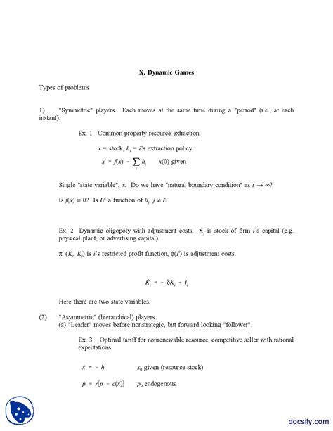 Dynamic Games - Methods of Dynamic Analysis and Control - Lecture Notes ...