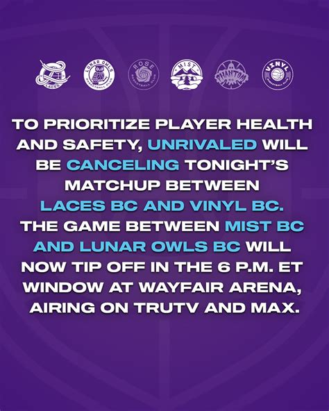 Unrivaled Basketball | UPDATE FOR TONIGHT | Instagram