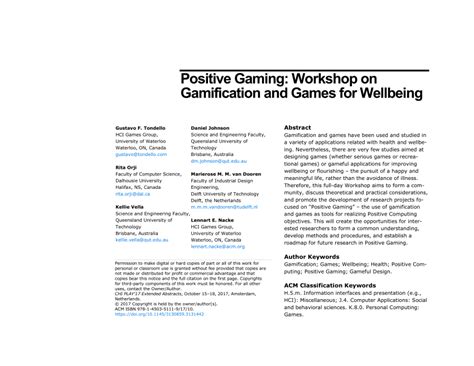 (PDF) Positive Gaming: Workshop on Gamification and Games for Wellbeing