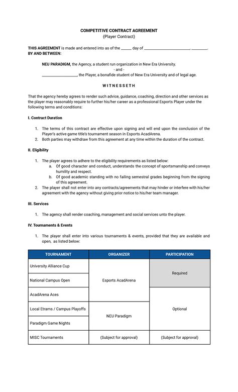 Esports Player Contract Template
