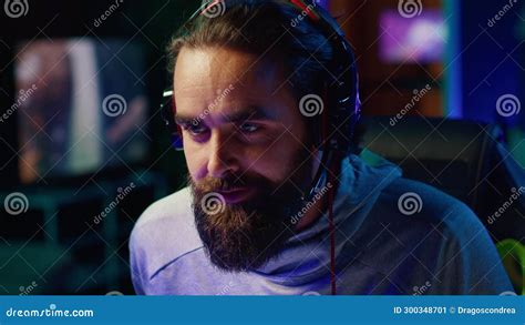 Esports Player Focused on Defeating Enemies during Livestream Stock ...