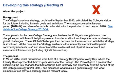 Use heading styles properly | Staff | Imperial College London