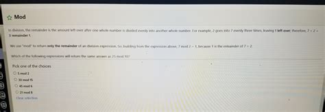 Solved ☆ Mod in division, the remainder is the amount left | Chegg.com