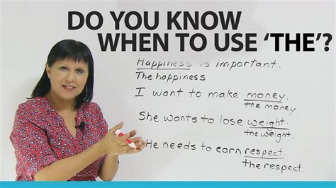 Grammar: Using THE with common and abstract nouns - YouTube