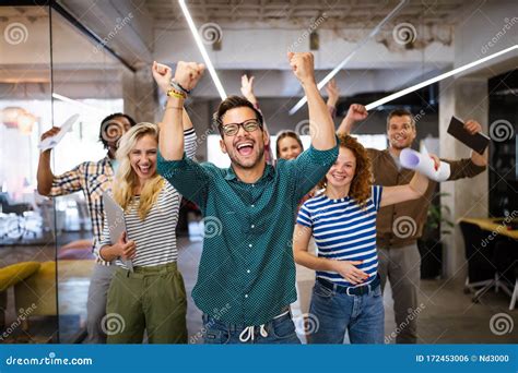 Happy Business People Celebrating Success at Company Stock Photo ...