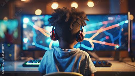 Gamer play game on gaming PC with controller. Modern gaming setup RGB ...