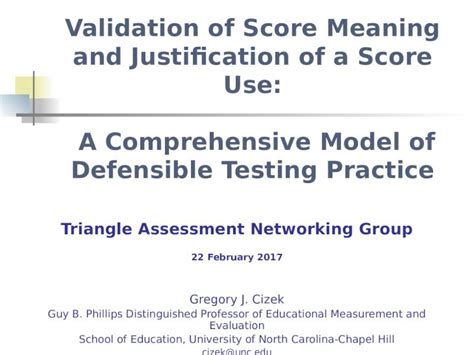 (PPT) Validation of Score Meaning and Justification of a Score Use: A ...