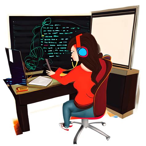 Girl with Headphones Sitting on Gaming Chair Writing Code · Creative ...