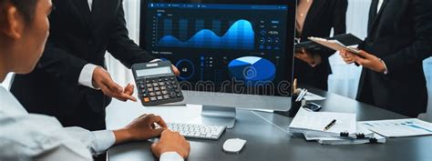 Analyst Team Working on Data Analysis Dashboard on Laptop Screen ...