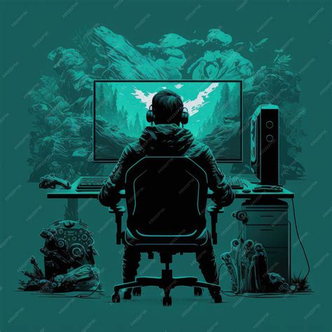 Premium Photo | A sitting man's esports gamer staring on multi monitor ...