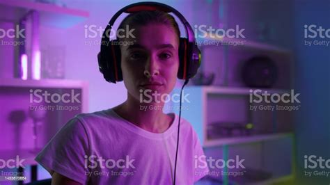 Focused Esport Player Looking Camera Closeup Professional Streamer In ...