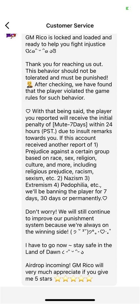 Tried it myself, We should all report toxic players in customer support ...