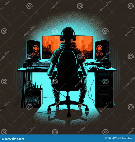 A Sitting Man&amp; X27;s Esports Gamer Staring on Multi Monitor Screen ...