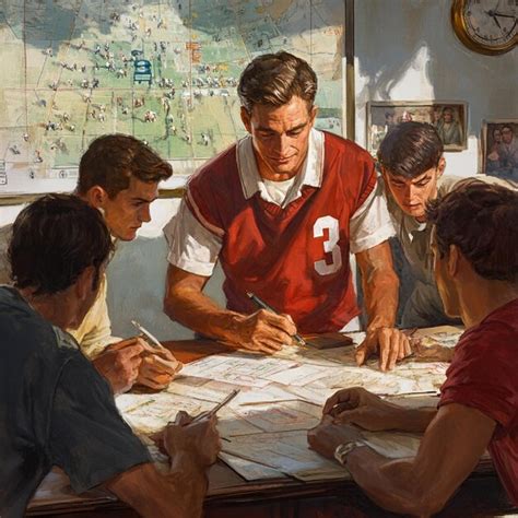 Depict a coach analyzing game footage with players to improve their ...