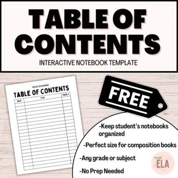 Interactive Notebook Table of Contents- FREE by TheRealELA | TPT