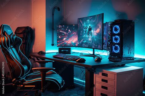 A general view of a professional gamer's home office showing their PC ...