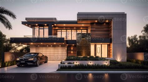 AI Generative Exterior of modern luxury house with garden and beautiful ...