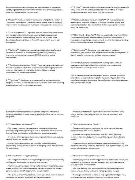 Continuous Improvement Techniques | PDF | Business Process | Business ...