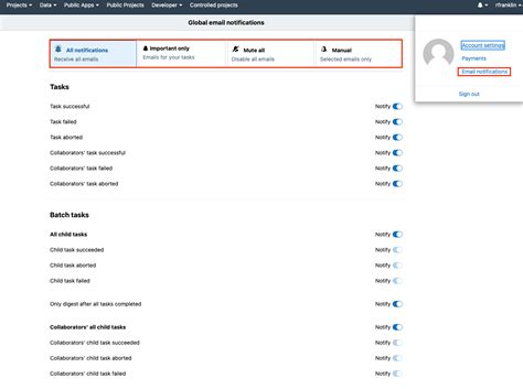 Manage email notifications