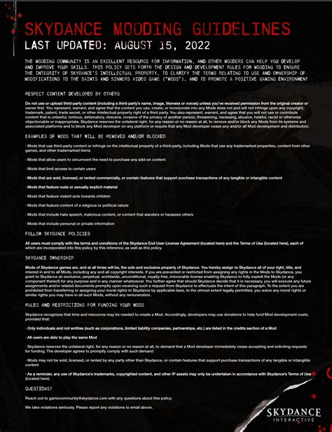 [S&amp;S] Official Modding Guidelines from Skydance Interactive : r/TWDVR