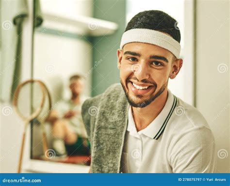 I Love this Game. a Young Man Taking a Break in the Locker Room after a ...