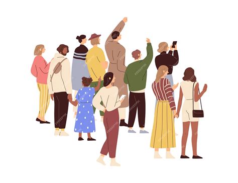 Premium Vector | Group of people gathering back view. backside of ...