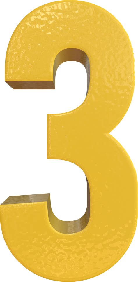 Number Three, 3 Yellow 3D Text Render 13492779 PNG