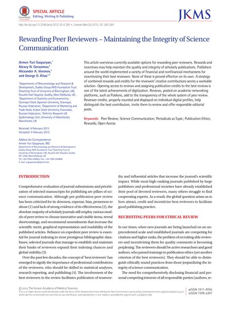 (PDF) Rewarding Peer Reviewers – Maintaining the Integrity of Science ...