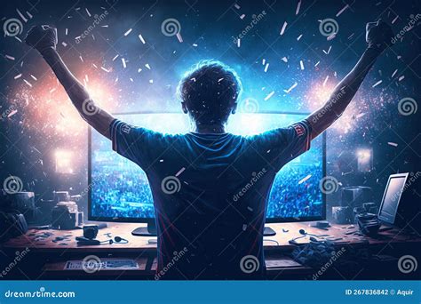 Gamer Celebrating Victory. Winning an ESports Game. Generative Ai ...
