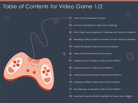 Table Of Contents For Video Game Product | Presentation Graphics ...