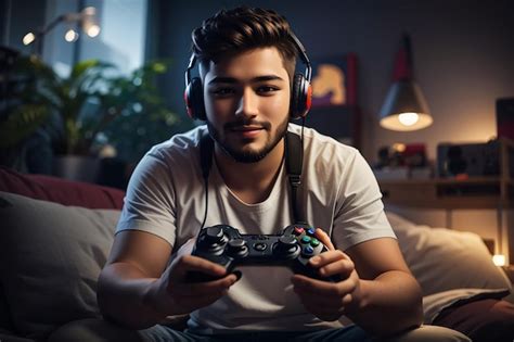 Premium AI Image | Gamer playing with controller medium shot