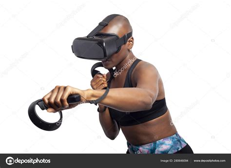 Athletic Black Female Gamer Playing Video Games Exercising While ...
