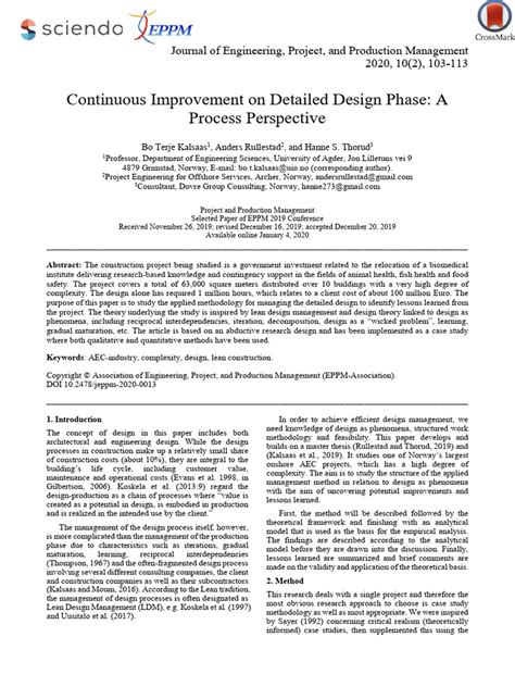 1-7 Continuous Improvement on Detailed Design Phase. a Process ...