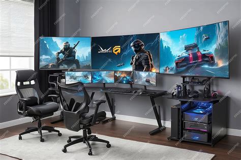 Premium Photo | MultiScreen Gaming Setup Serious Gamers and Multitaskers