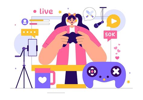 Esports Player Streaming Games Online with a Cute and Engaging Cartoon ...