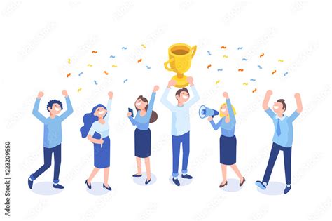 Team Success vector illustration. Business people celebrating victory ...