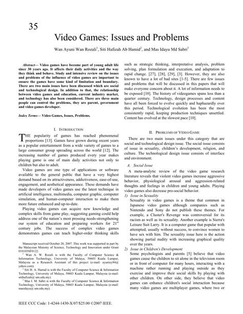 (PDF) Video games: Issues and problems