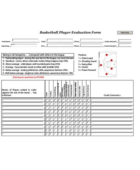 Player Self Evaluation Form - EvaluationForm.net