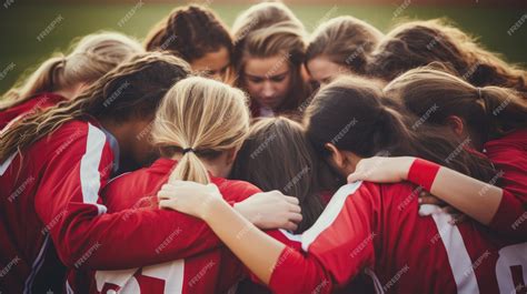 Premium AI Image | Teenage female college football team players huddle ...