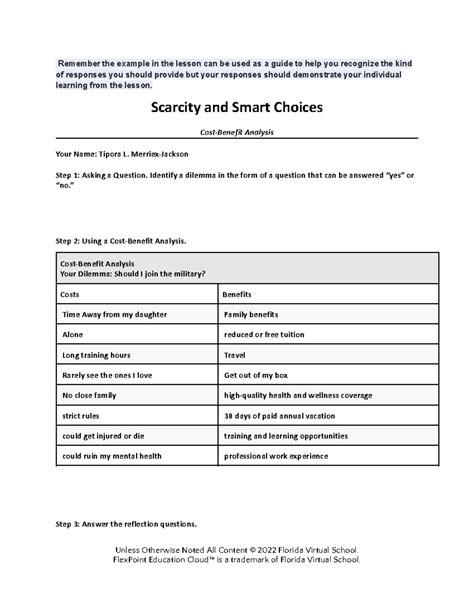 01.02 Scarcity and Smart choices - Remember the example in the lesson ...