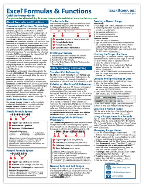 Excel Formulas and Functions Quick Reference Guide – TeachUcomp, Inc.