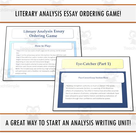 Writing Literary Analysis Classroom Game! by Teach Simple